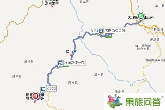 大理到芒市自駕車(chē)地圖